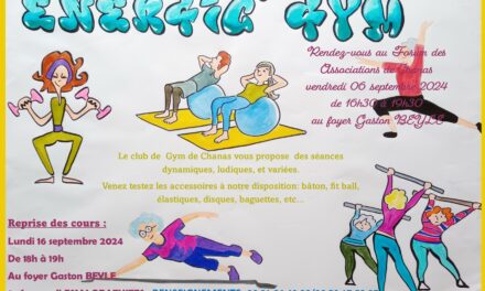 GYM CHANAS REPRISE DES COURS LUNDI 16 SEPTEMBRE 2024